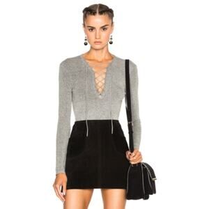 IRO Alida Sweater in Mixed Gray Long Sleeve Lace Up Top Size Medium